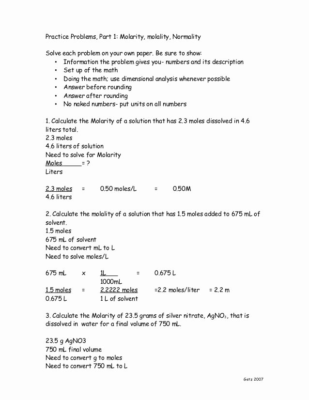 Molarity Practice Worksheet Answer Elegant Biotech Math Problems Part1 Answers 1