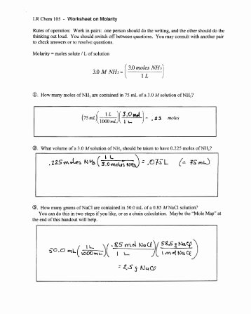 Molarity Practice Worksheet Answer Inspirational Molarity Practice Worksheet