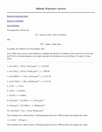 Molarity Practice Worksheet Answer New Molarity Practice Worksheet