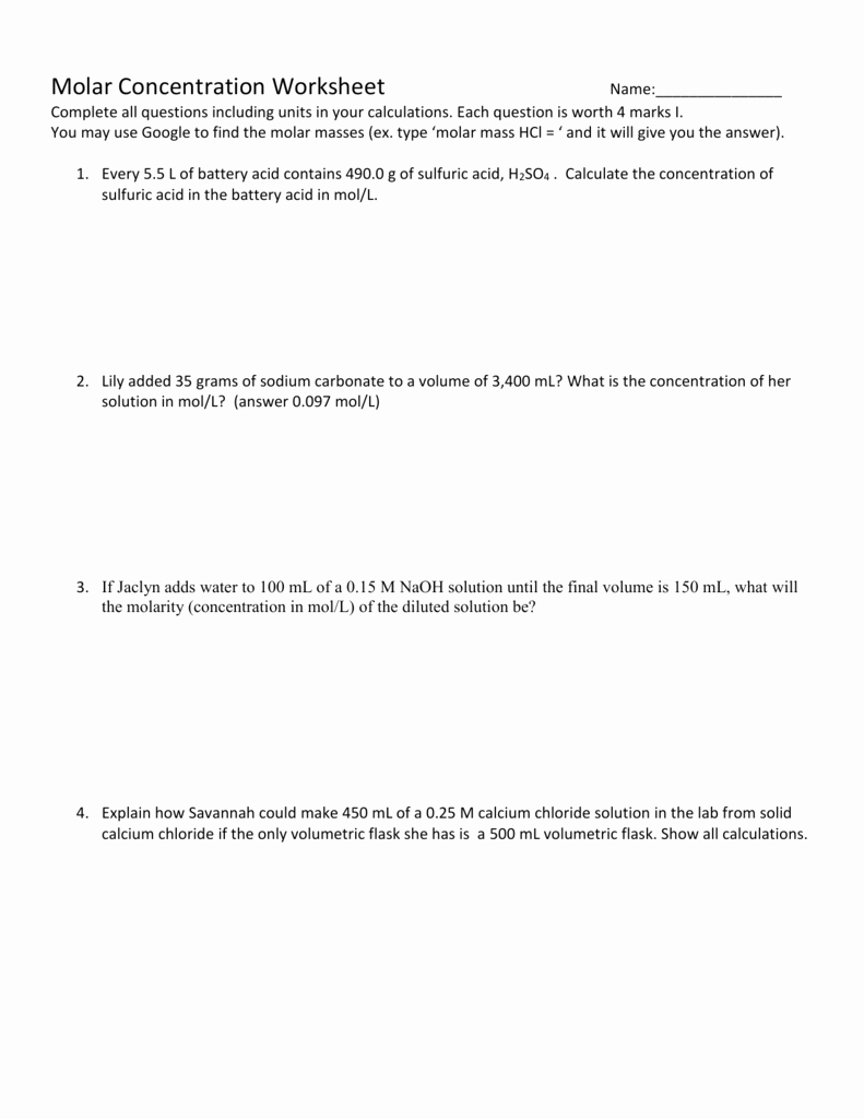 Molarity Worksheet Answer Key Awesome Day 08 Molar Concentration Worksheet