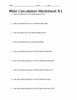 Mole Worksheet #1 Awesome Mole Calculation with Avogadro S Number Worksheet
