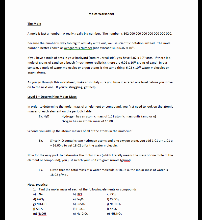 Mole Worksheet #1 Awesome Student Centered Moles Worksheet