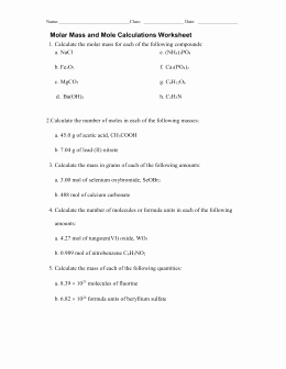 Mole Worksheet #1 Beautiful Chapter 7 Chemical formulas and Pounds