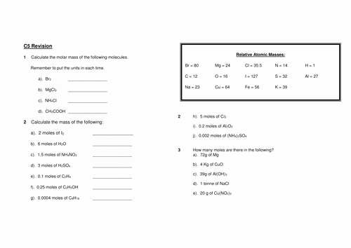 Mole Worksheet #1 Best Of Edexcel 9 1 Cc9c Moles Higher Free Worksheet for the