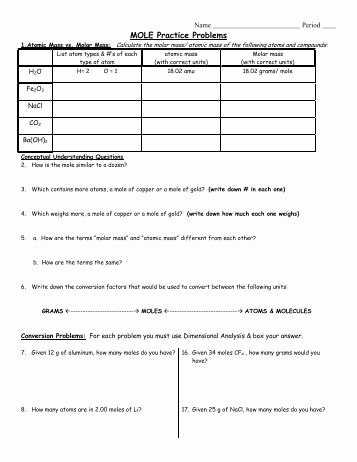 Mole Worksheet #1 Elegant Mole Calculation Worksheet