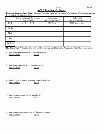 Mole Worksheet #1 Lovely Mole Calculation Practice Worksheet