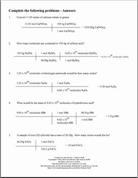 Mole Worksheet #1 New Free Mole Practice Worksheet Converting Between Mass