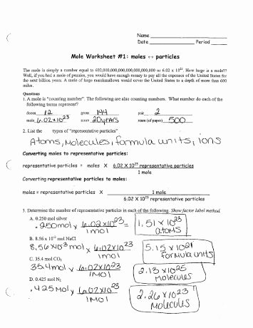 Mole Worksheet #1 Unique Mole Worksheet 1 Moles â Particles