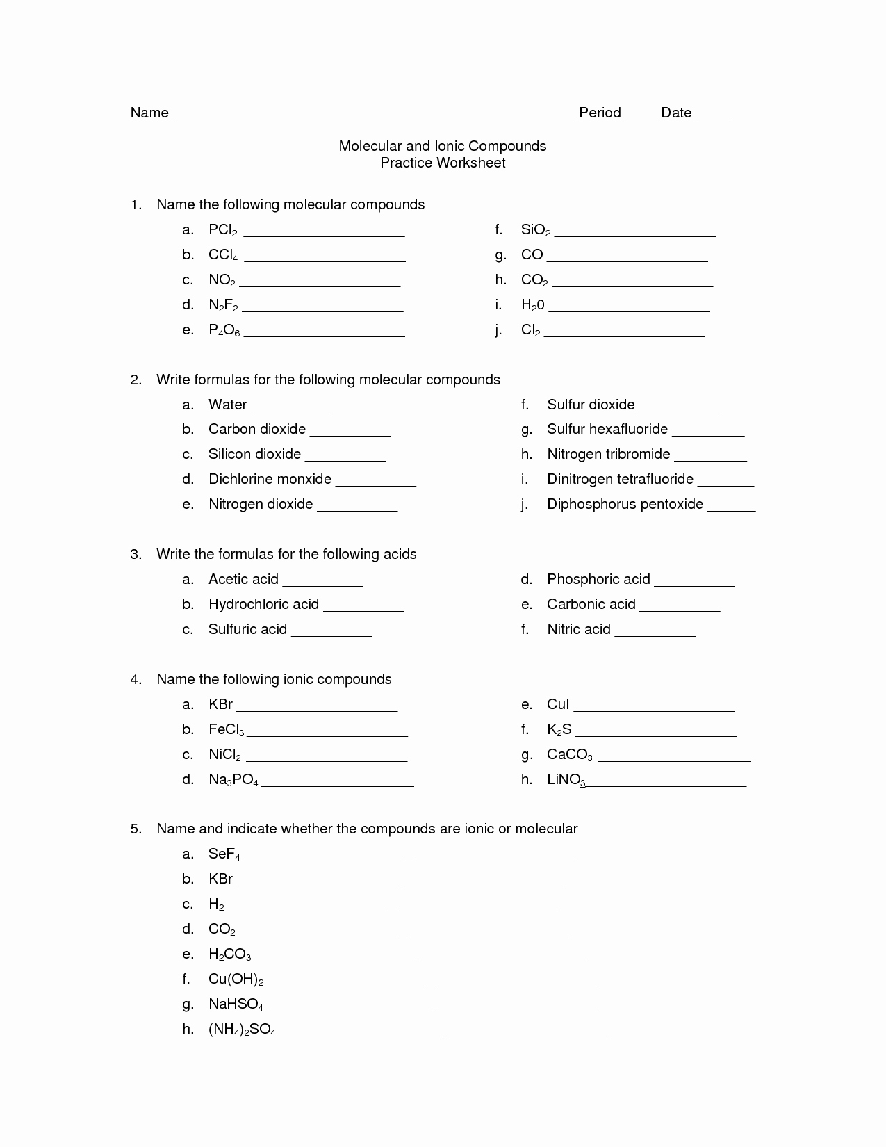 Molecules and Compounds Worksheet Inspirational 54 Naming Ionic and Covalent Pounds Worksheet Best