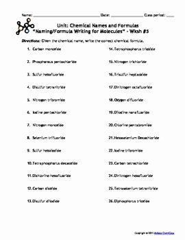 Molecules and Compounds Worksheet New Homeworks Naming and formula Writing for Ionic and