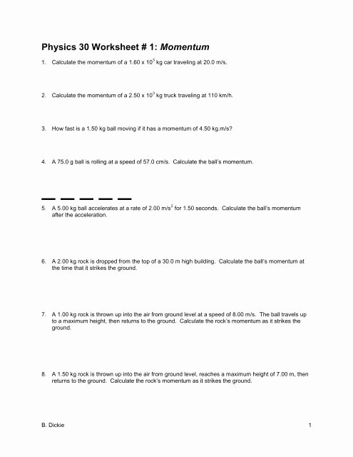 Momentum and Collisions Worksheet Answers Awesome Physics 30 Worksheet 4