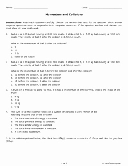 Momentum and Collisions Worksheet Answers Elegant Momentum and Collisions Grades 11 12 Free Printable