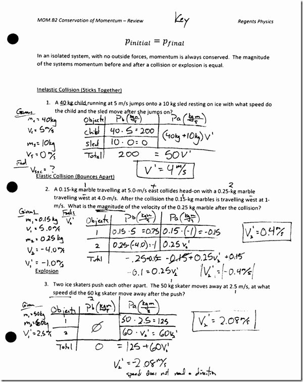 Momentum and Collisions Worksheet Answers Luxury Conservation Momentum Worksheet