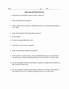 Momentum and Collisions Worksheet Answers Unique Messing with Momentum 9th 12th Grade Worksheet