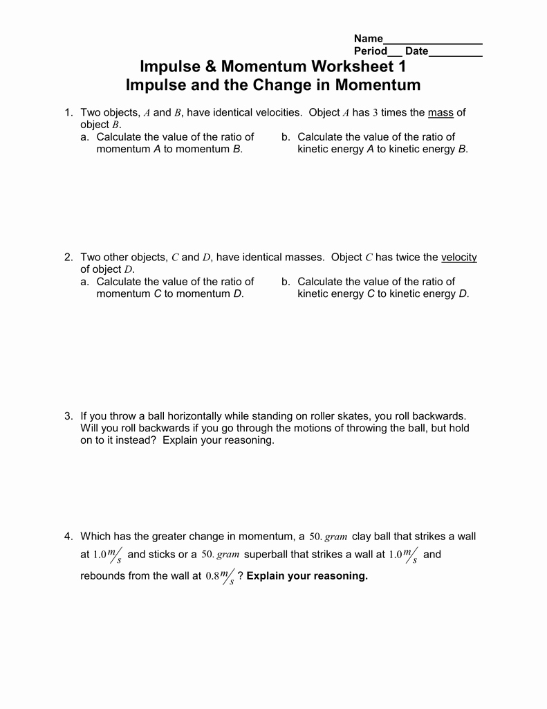 Momentum and Collisions Worksheet Answers Unique Momentum and Collisions Worksheet Answers Physics