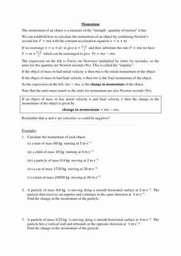 Momentum and Collisions Worksheet Answers Unique Momentum Worksheet