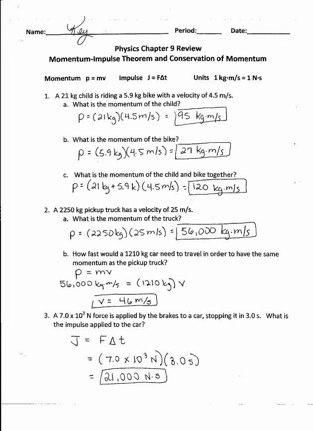 Momentum Worksheet Answer Key Awesome Physics with Coach T Momentum Review Worksheet Key