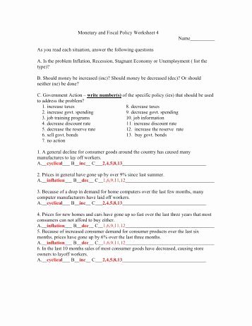 Monetary Policy Worksheet Answers Awesome Fiscal Policy Worksheet 2 with Answers Pdf
