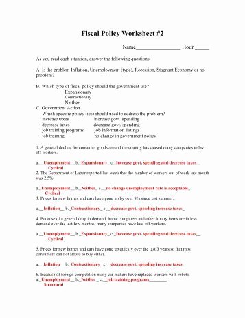 Monetary Policy Worksheet Answers Luxury Monetary and Fiscal Policy Worksheet 4 Moon Valley High