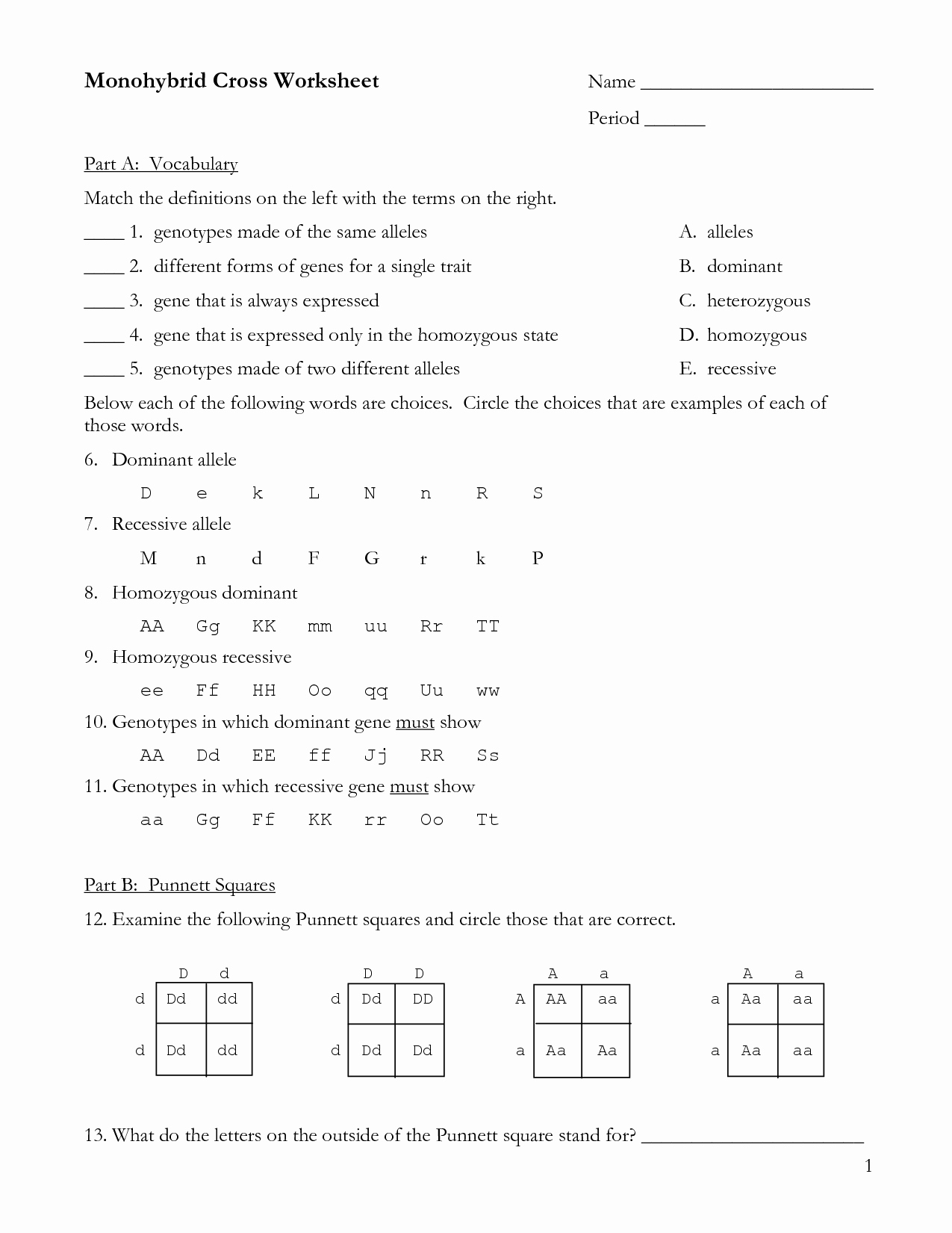 Monohybrid Cross Worksheet Answers Beautiful 14 Best Of Genetics Problems Worksheet with Answer