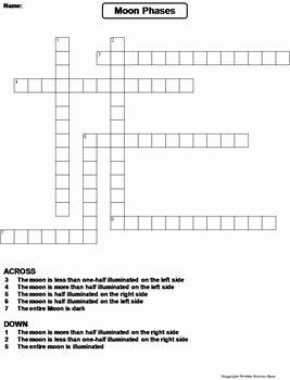 Moon Phases Worksheet Answers Beautiful Phases Of the Moon Worksheet Crossword Puzzle by Science