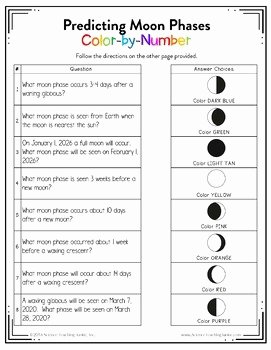 Moon Phases Worksheet Answers Fresh Predicting Moon Phases Color by Number by Science Teaching