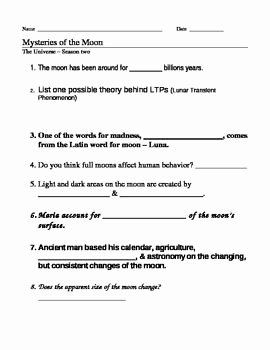 Moon Phases Worksheet Answers Lovely Mysteries Of the Moon Video Guide