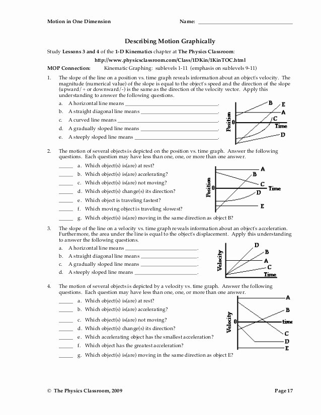 Motion Graph Analysis Worksheet Elegant 1d Motion Worksheet Packet