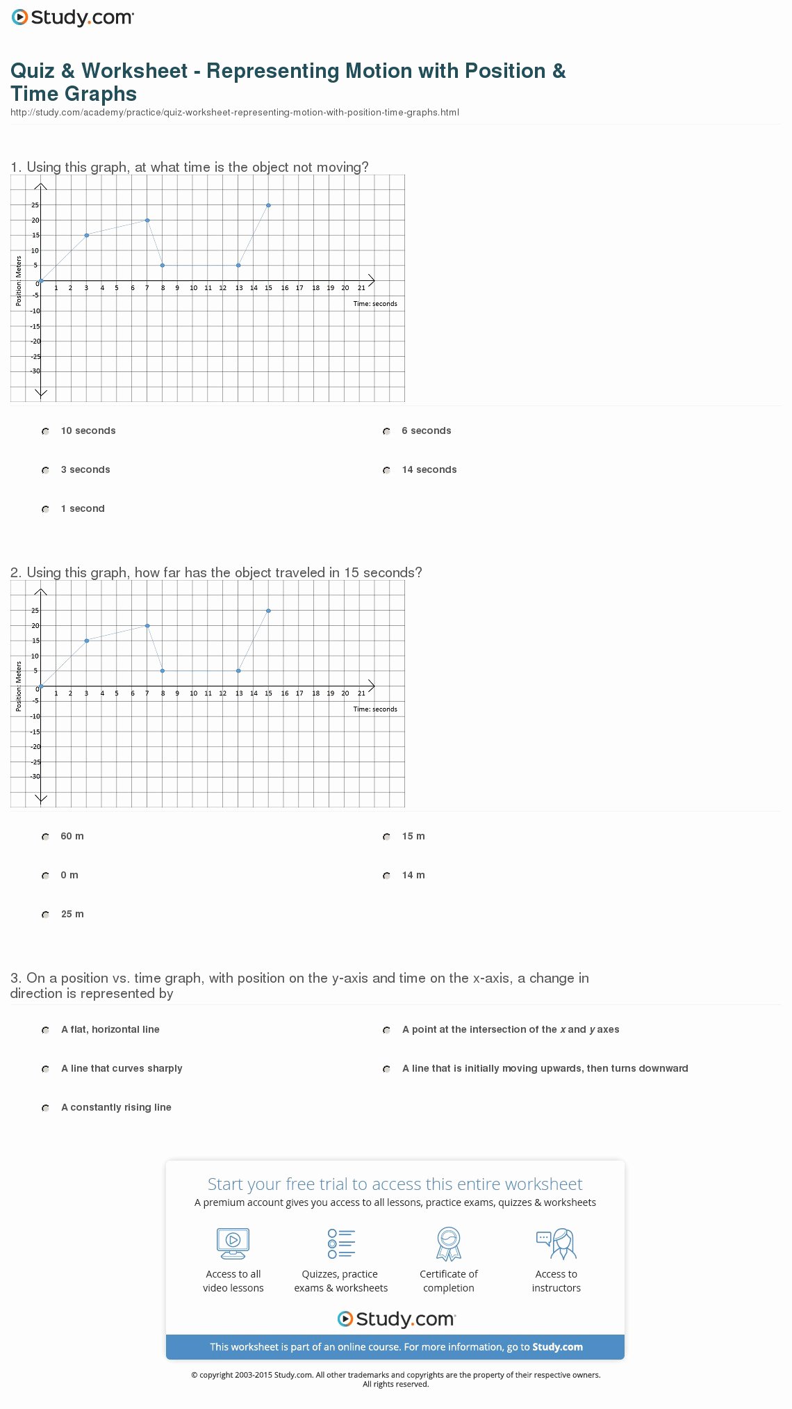 Motion Graph Analysis Worksheet Luxury Quiz & Worksheet Representing Motion with Position