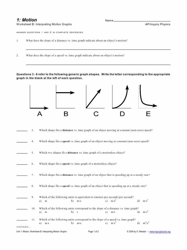 50 Motion Graphs Physics Worksheet Chessmuseum Template Library