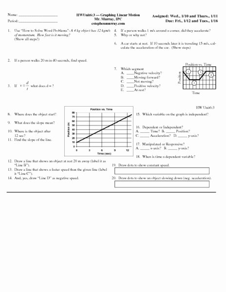 Motion Graphs Worksheet Answers Fresh Graphing Linear Motion Worksheet for 9th 12th Grade