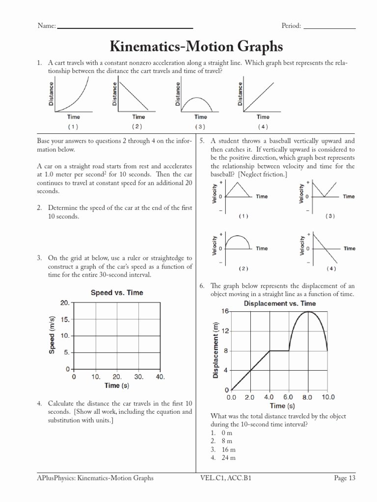 Motion Graphs Worksheet Answers Lovely Kinematics Motion Graphs Acceleration