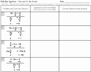 Multi Step Equations Worksheet Pdf Unique Multi Step Equations Find and Fix the Errors Worksheet
