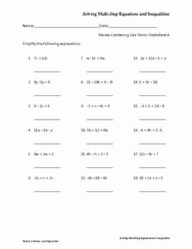 Multi Step Inequalities Worksheet Unique solving Multi Step Equations and Inequalities W Answer