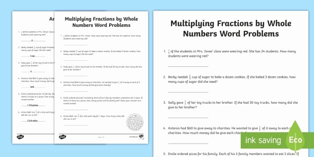 Multiplication Fraction Word Problems Worksheet Elegant Multiplying Fractions by whole Numbers Word Problems