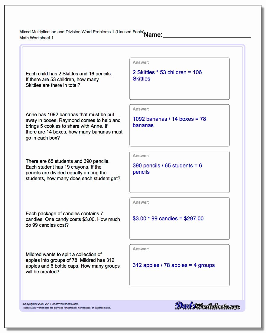 Multiplication Fraction Word Problems Worksheet Fresh Extra Facts Multiplication and Division Word Problems