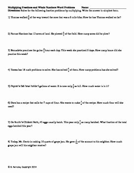 Multiplication Fraction Word Problems Worksheet Fresh Multiplying Fractions whole and Mixed Numbers Word