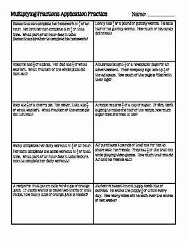 Multiplication Fraction Word Problems Worksheet Inspirational Multiplying Fractions Application Practice Word