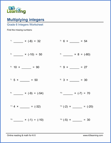 Multiplication Of Integers Worksheet Beautiful Grade 6 Integers Worksheets Multiplying Integers Missing