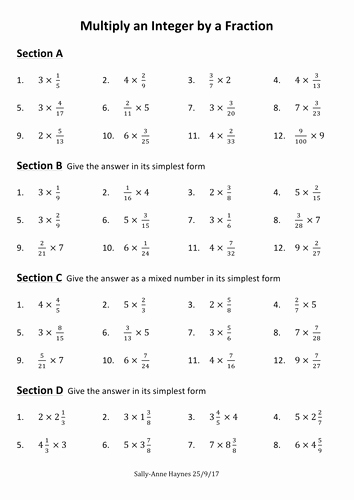 Multiplication Of Integers Worksheet Elegant Multiplying A Fraction by An Integer Worksheet by