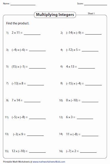 Multiplication Of Integers Worksheet Elegant Multiplying and Dividing Integers Worksheets