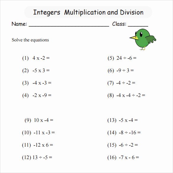 Multiplication Of Integers Worksheet Unique 9 Multiplying Integers Horizontal Worksheet Templates to