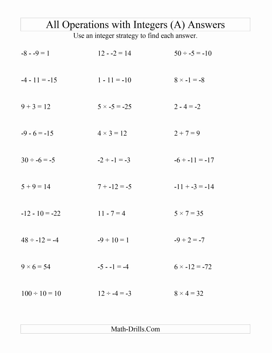 Multiplication Of Integers Worksheet Unique All Operations with Integers Range 12 to 12 with No