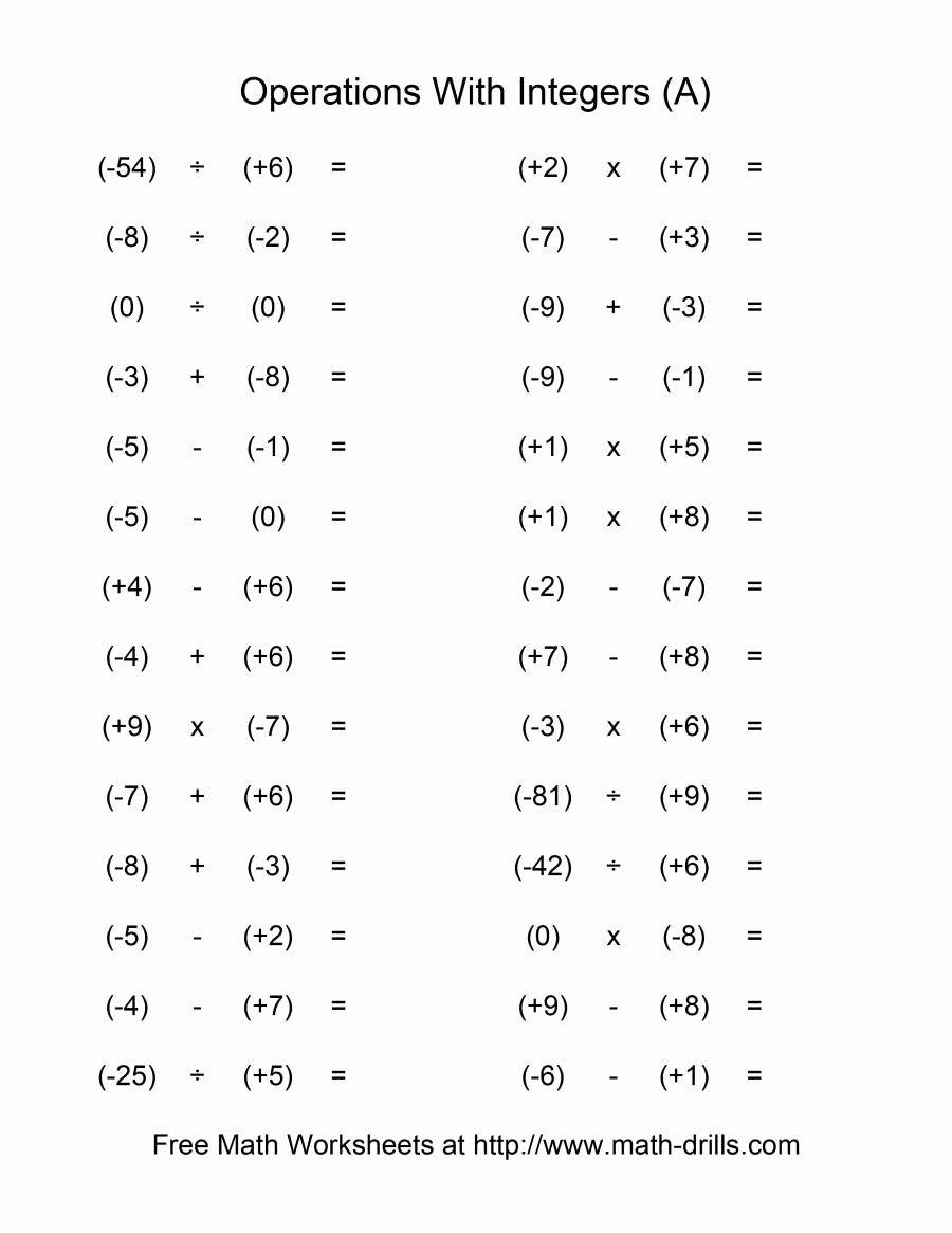 Multiplication Of Integers Worksheet Unique All Operations with Integers Range 9 to 9 A