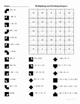 Multiplication Of Integers Worksheet Unique Multiplying and Dividing Integers Color Worksheet by Aric