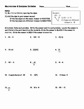 Multiplication Of Integers Worksheet Unique Multiplying and Dividing Integers Word Search by Mrs