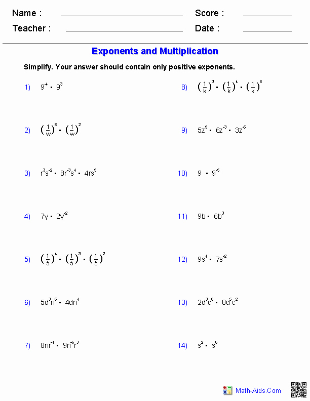 Multiplication Properties Of Exponents Worksheet Beautiful Algebra 1 Worksheets