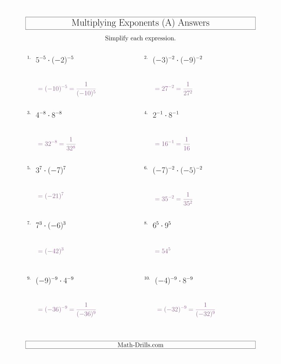 Multiplication Properties Of Exponents Worksheet Elegant Multiplying Exponents with Different Bases and the Same