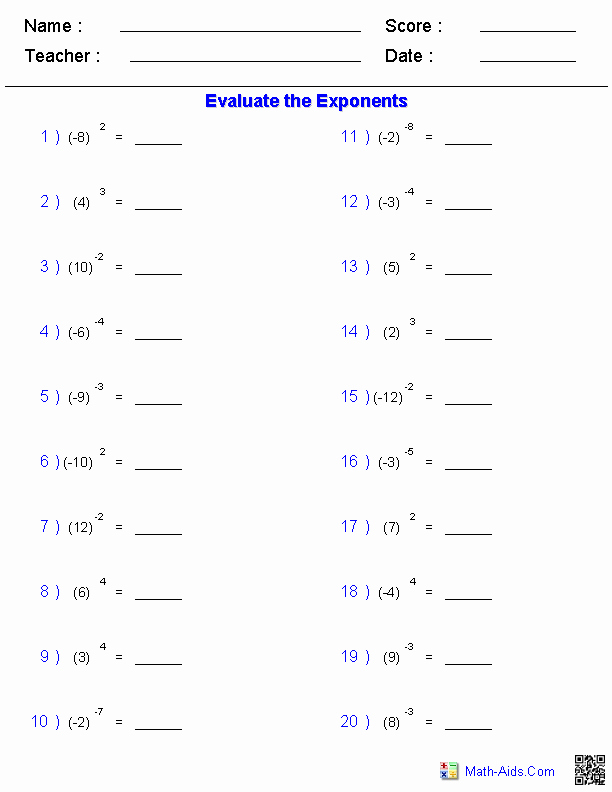 50 Multiplication Properties Of Exponents Worksheet