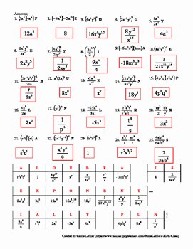 Multiplication Properties Of Exponents Worksheet New Properties Of Exponents Worksheet with Puzzle by Leffler S